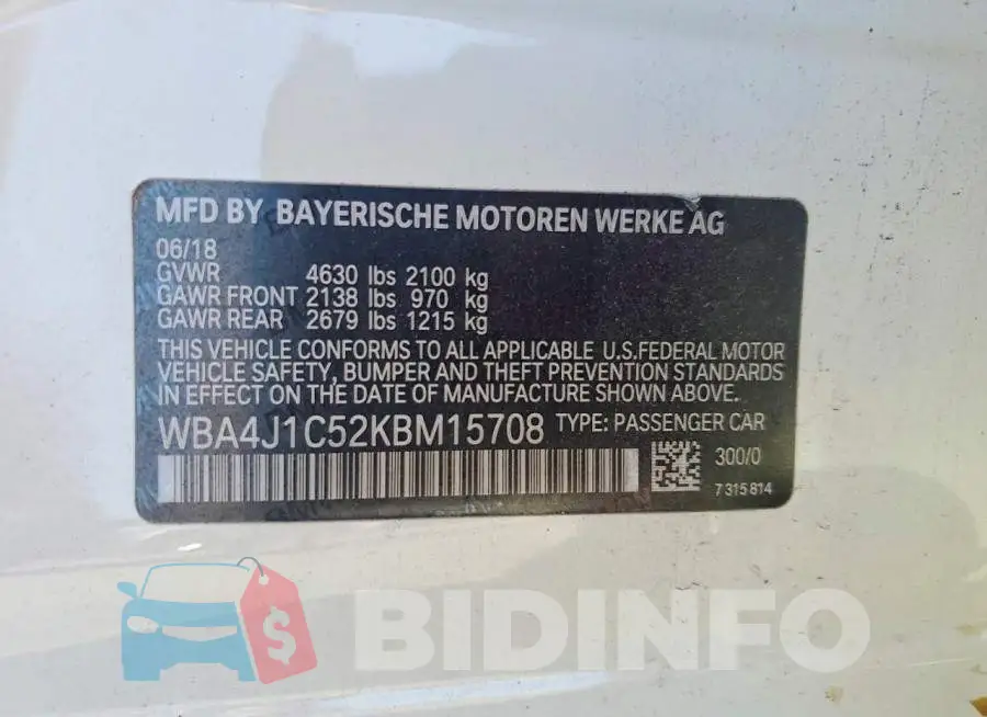 WBA4J1C52KBM15708 Photo# 12
