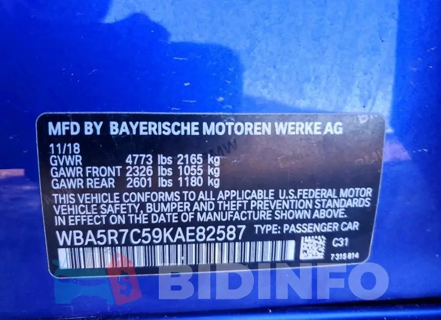 WBA5R7C59KAE82587 Photo# 13