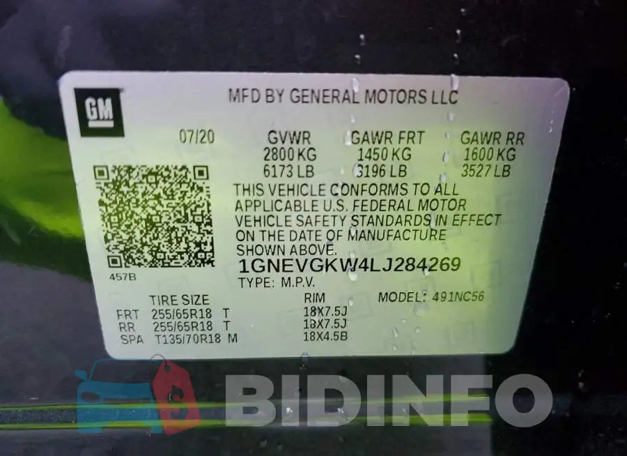 1GNEVGKW4LJ284269 Photo# 13