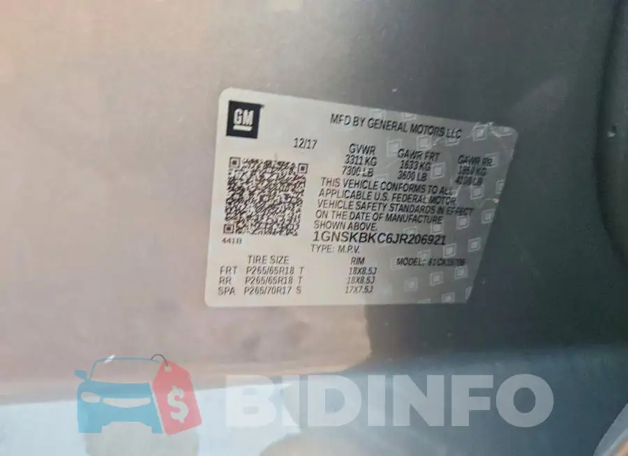 1GNSKBKC6JR206921 Photo# 13