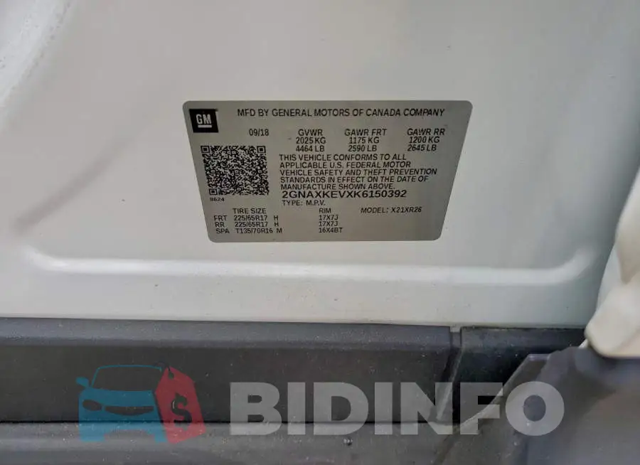 2GNAXKEVXK6150392 Photo# 13
