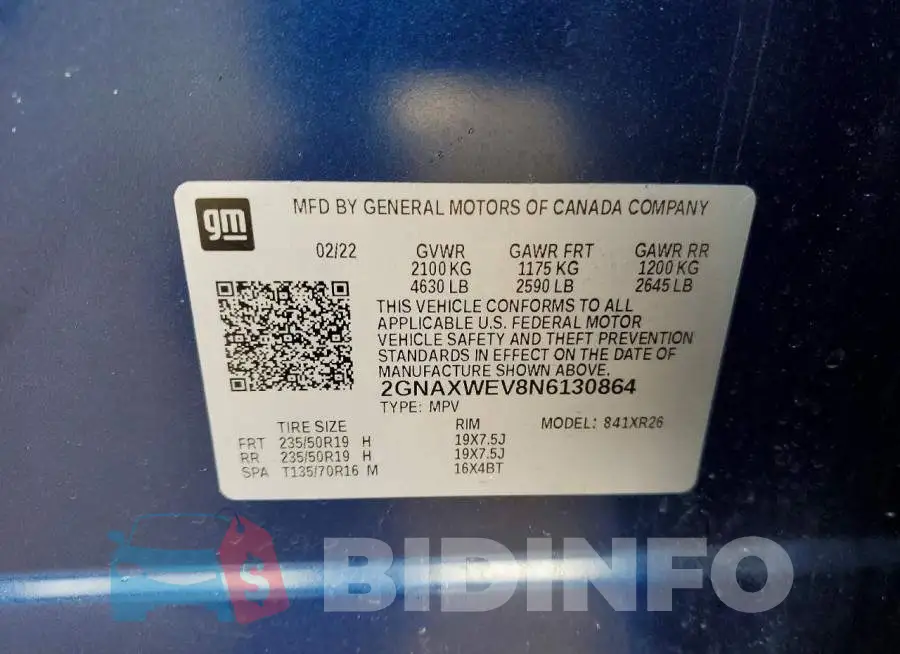 2GNAXWEV8N6130864 Photo# 14