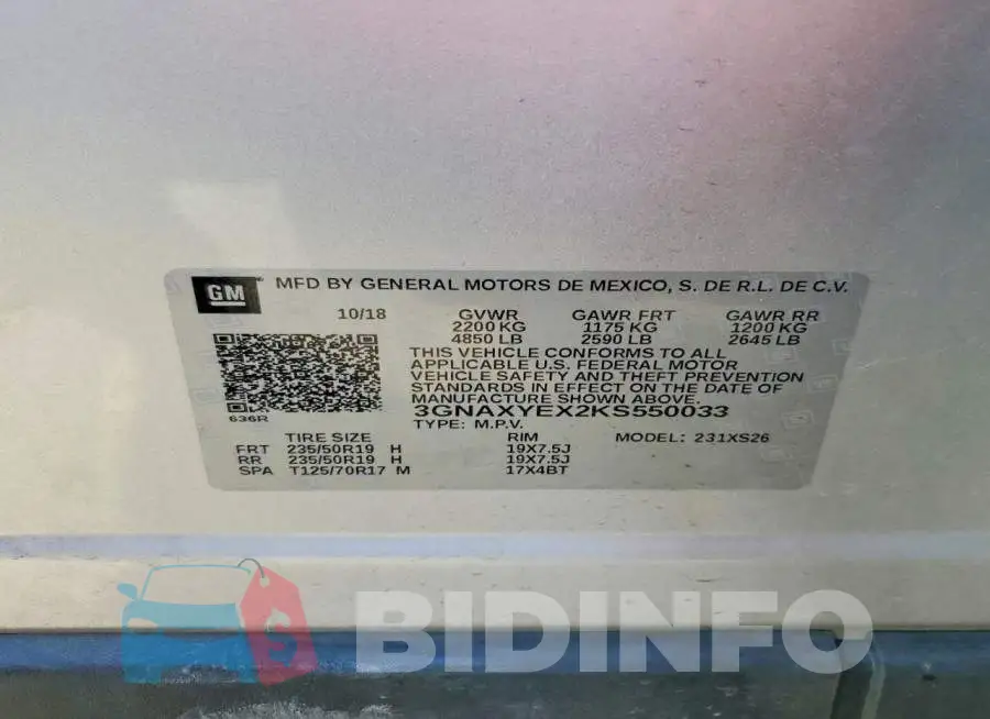 3GNAXYEX2KS550033 Photo# 13