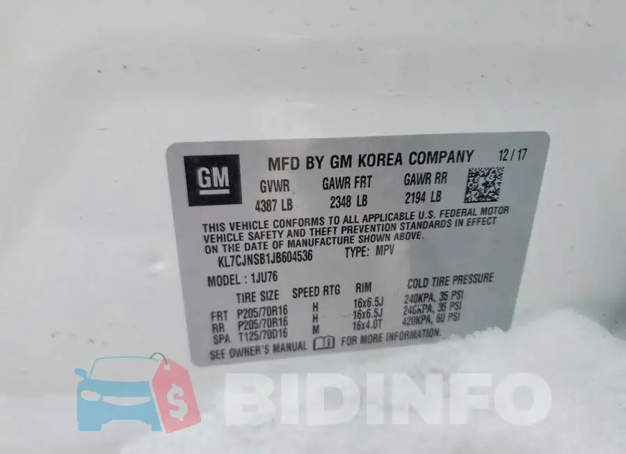 KL7CJNSB1JB604536 Photo# 13