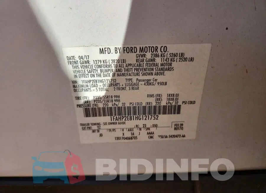 1FAHP2E81HG121752 Photo# 12