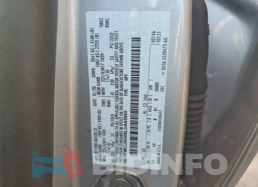 1FMCU9G68LUA65865 Photo# 14