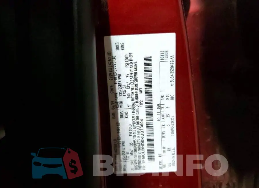 1FMCU9HD0KUB73604 Photo# 14
