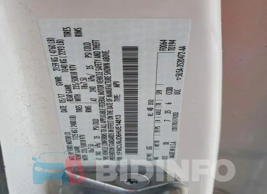 1FMCU9JD6HUE14813 Photo# 13