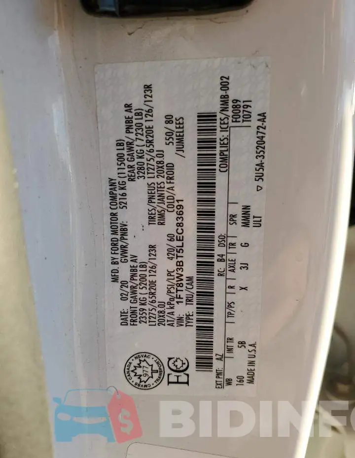 1FT8W3BT5LEC83691 Photo# 12
