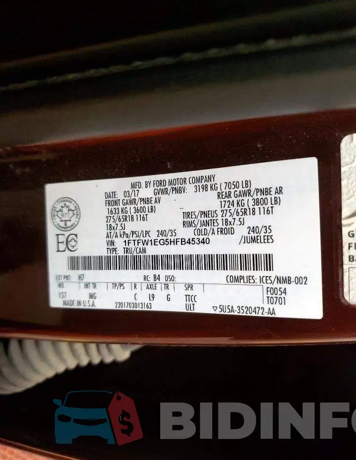 1FTFW1EG5HFB45340 Photo# 13