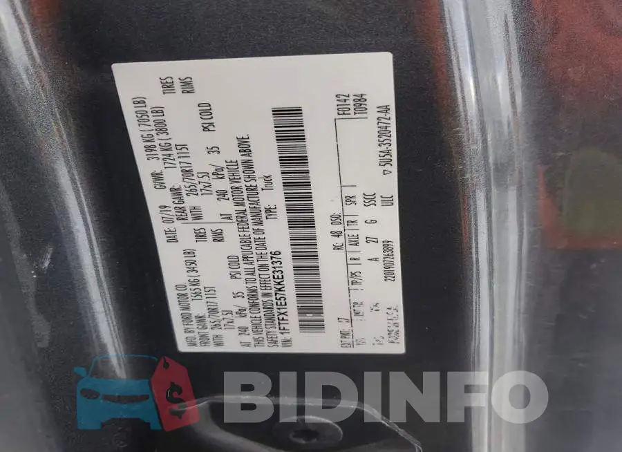 1FTFX1E57KKE31376 Photo# 12
