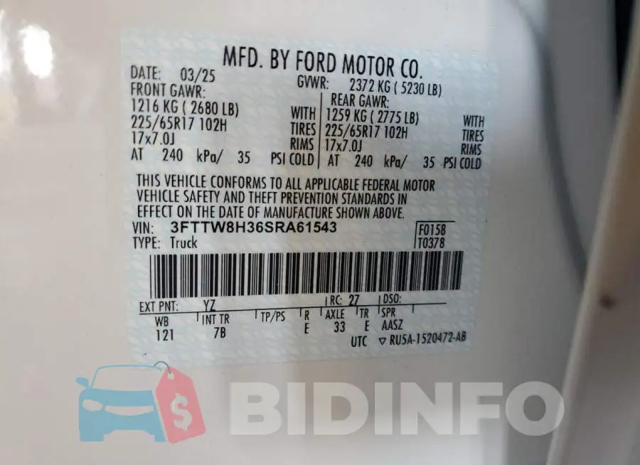 3FTTW8H36SRA61543 Photo# 12