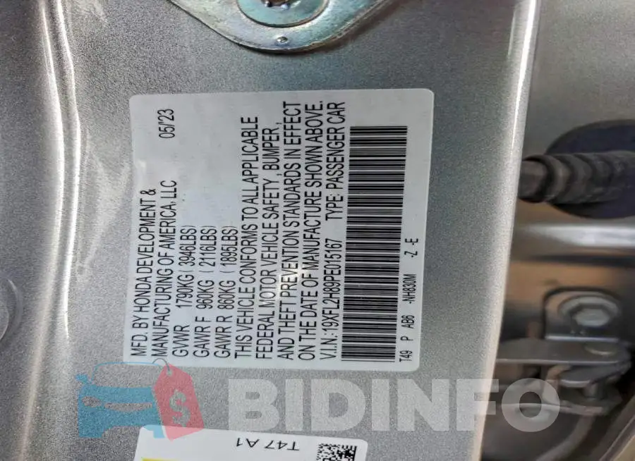 19XFL2H89PE015167 Photo# 12
