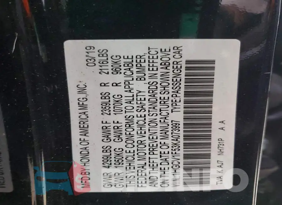 1HGCV1F53KA073997 Photo# 12