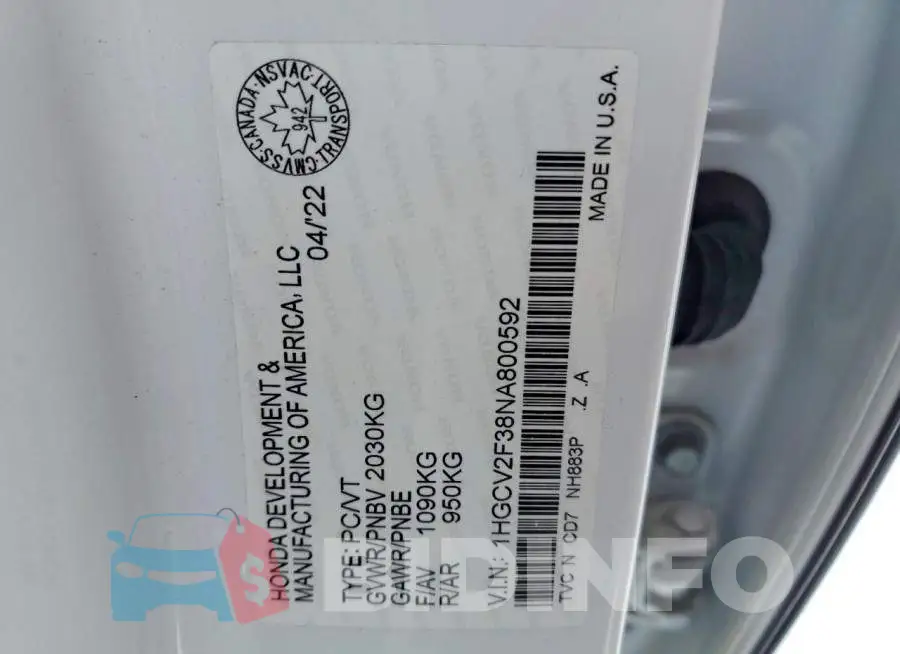 1HGCV2F38NA800592 Photo# 12