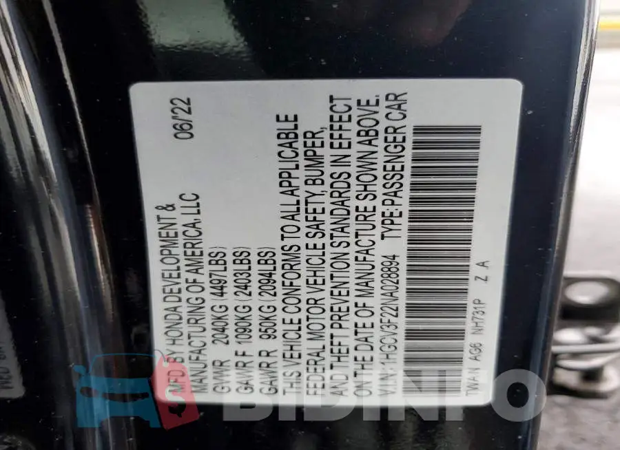 1HGCV3F22NA028894 Photo# 13