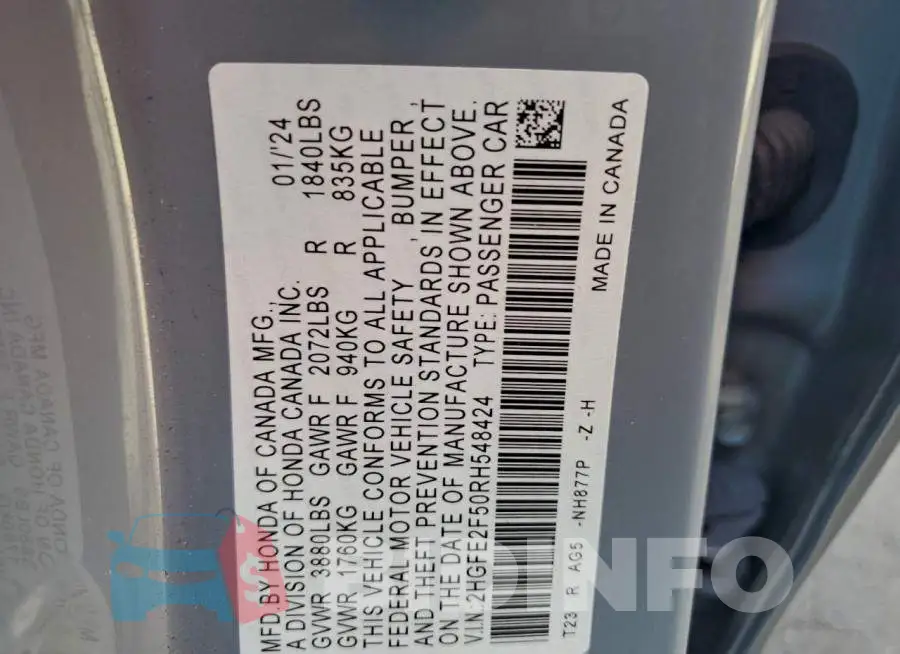 2HGFE2F50RH548424 Photo# 12