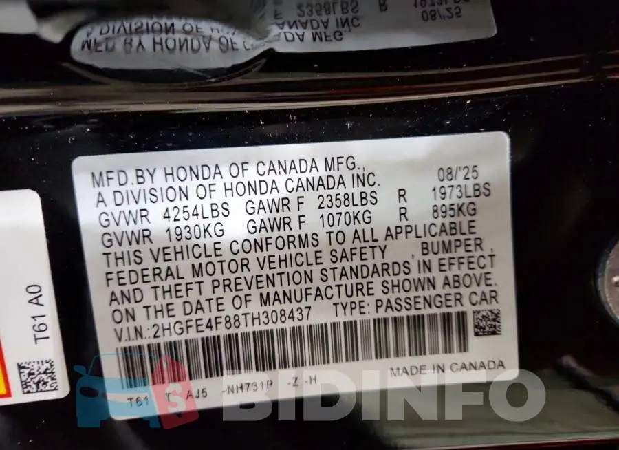 2HGFE4F88TH308437 Photo# 13