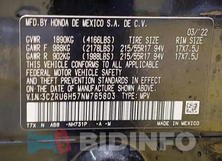 3CZRU6H57NM765803 Photo# 14