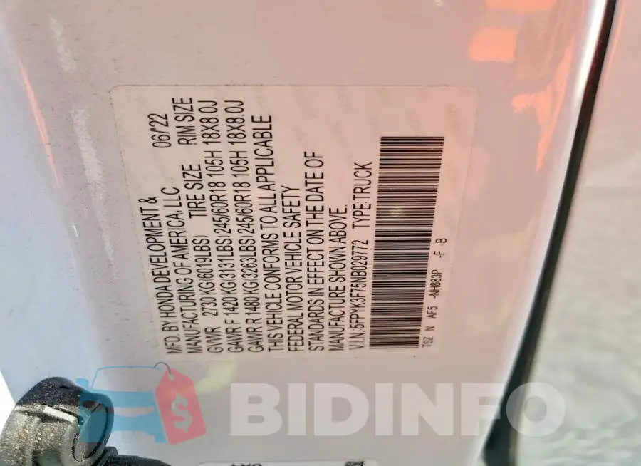 5FPYK3F75NB029772 Photo# 12
