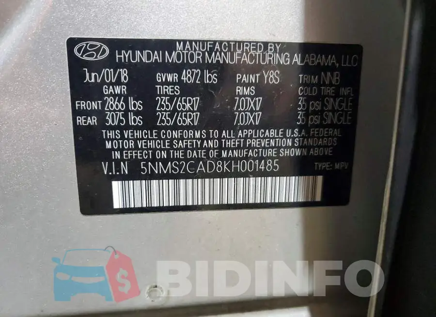 5NMS2CAD8KH001485 Photo# 14
