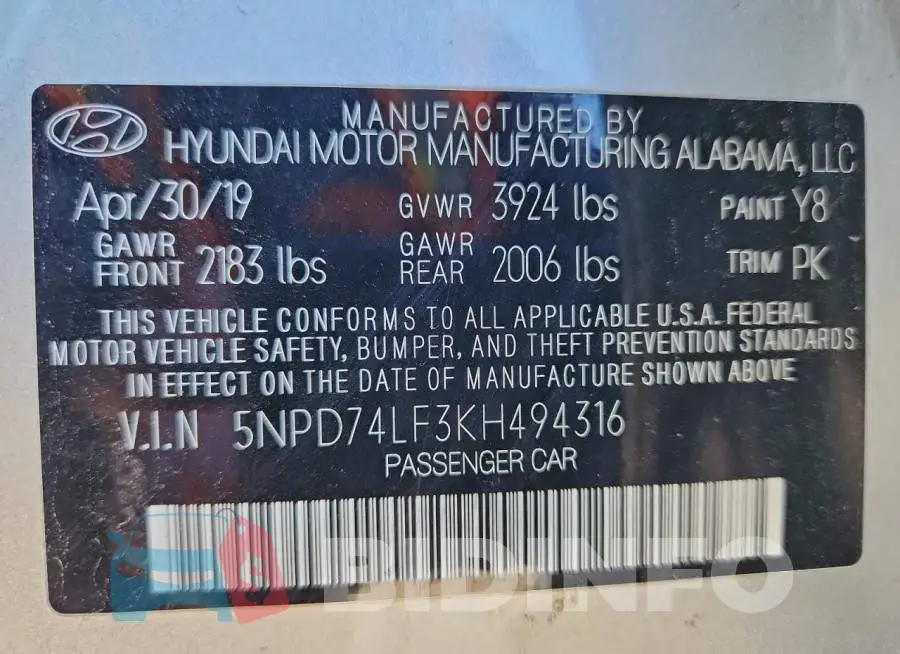 5NPD74LF3KH494316 Photo# 12