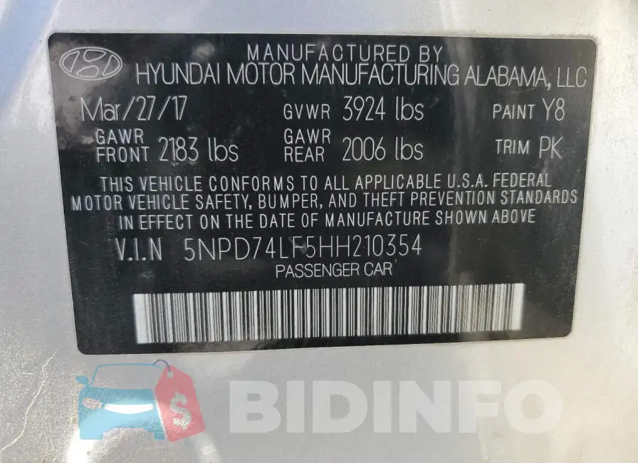 5NPD74LF5HH210354 Photo# 13