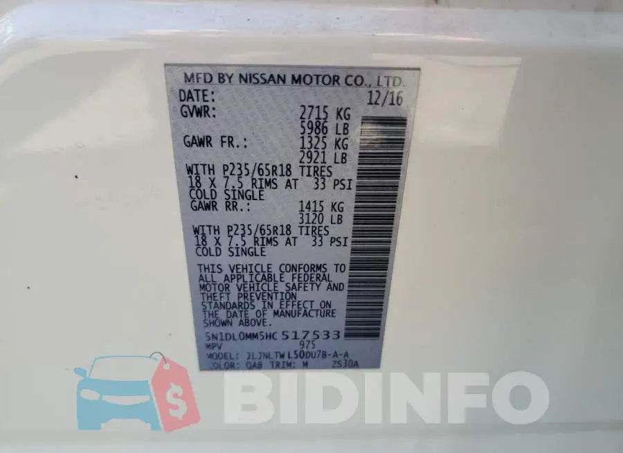 5N1DL0MM5HC517533 Photo# 13