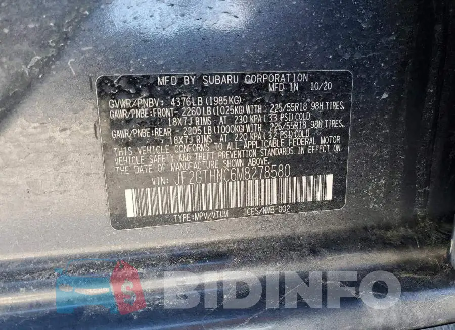JF2GTHNC6M8278580 Photo# 13