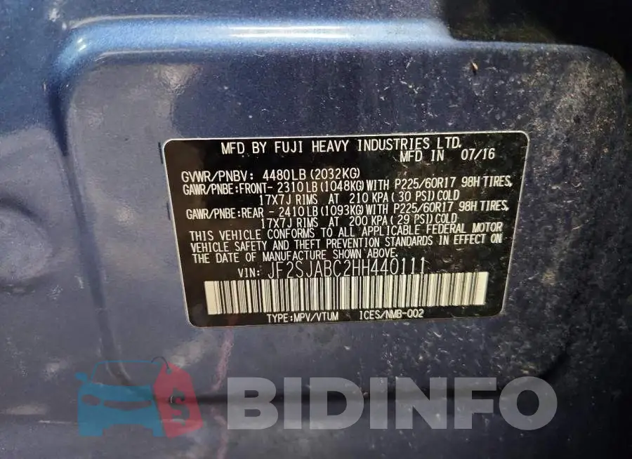 JF2SJABC2HH440111 Photo# 12