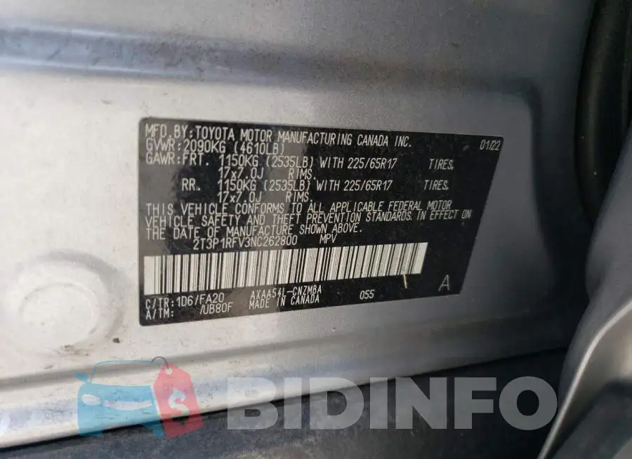 2T3P1RFV3NC262800 Photo# 13