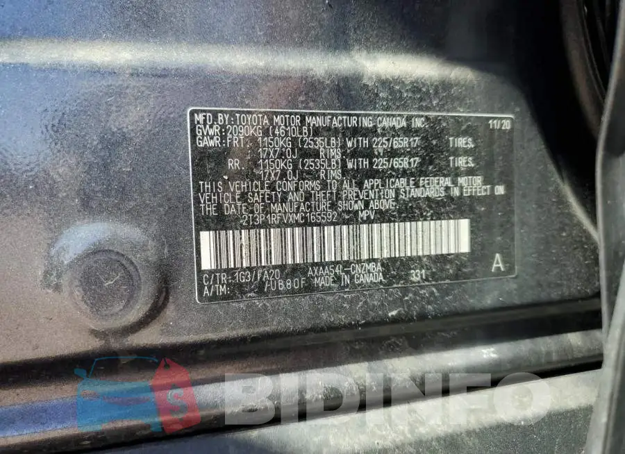 2T3P1RFVXMC165592 Photo# 13