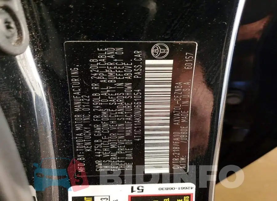 4T1C11AK0NU661054 Photo# 12