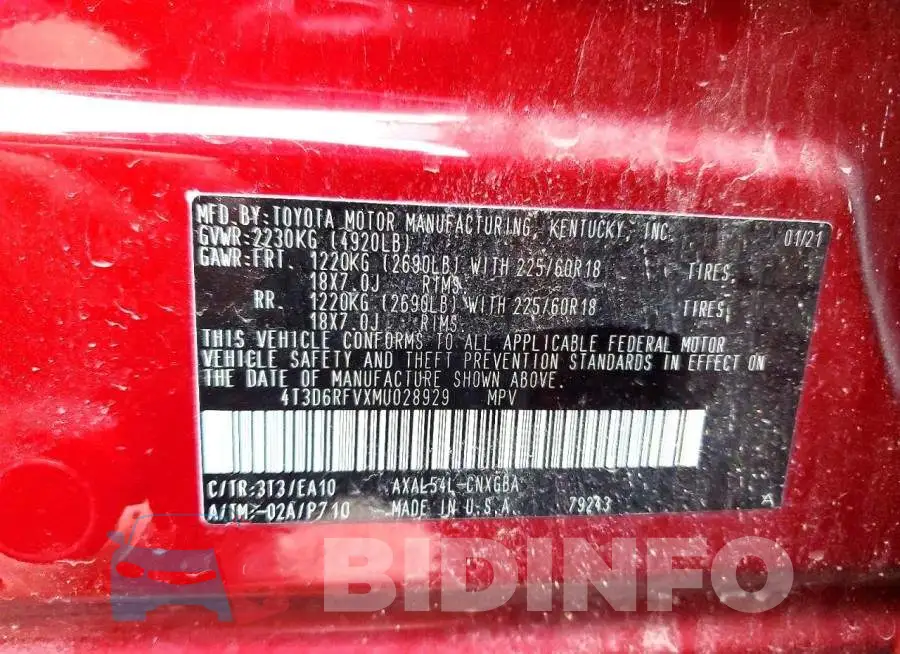 4T3D6RFVXMU028929 Photo# 13