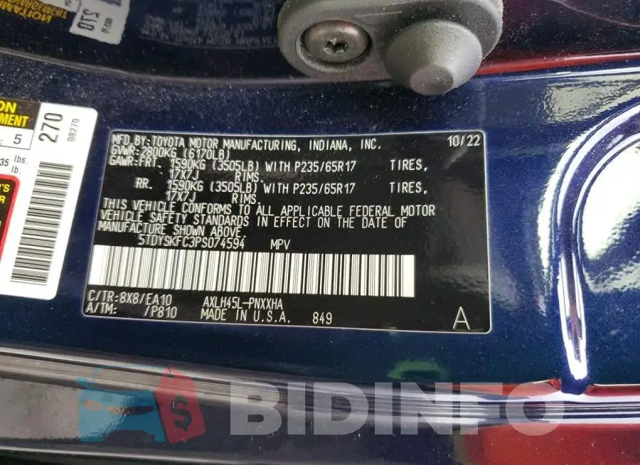 5TDYSKFC3PS074594 Photo# 14