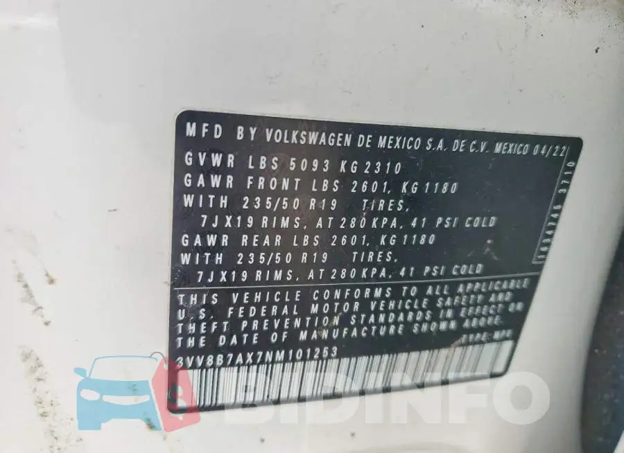 3VV8B7AX7NM101253 Photo# 14