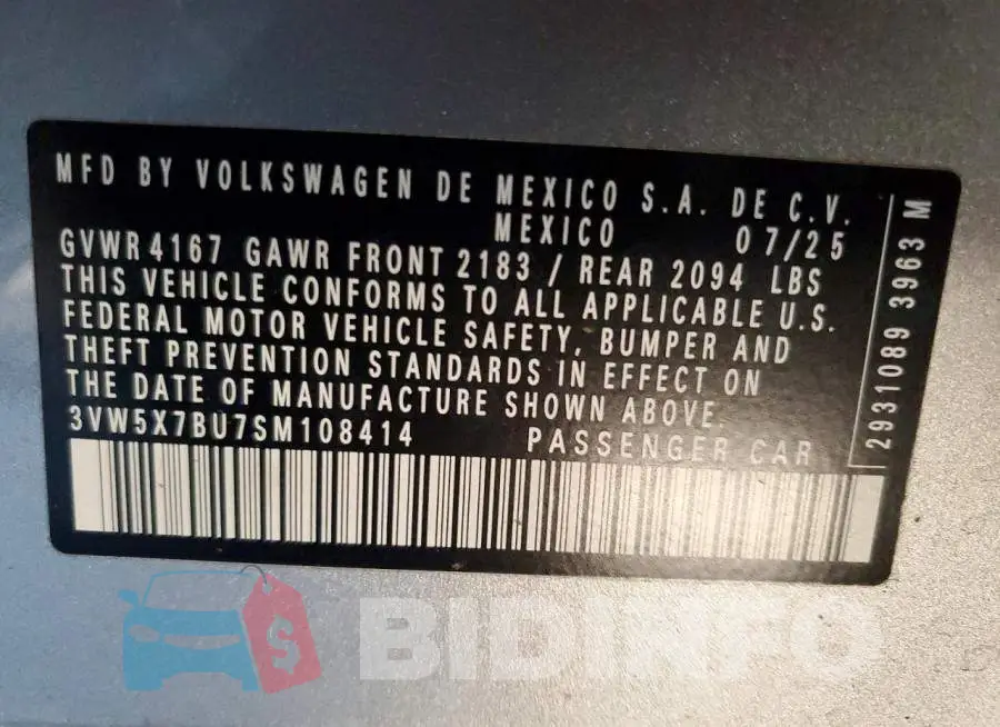 3VW5X7BU7SM108414 Photo# 11
