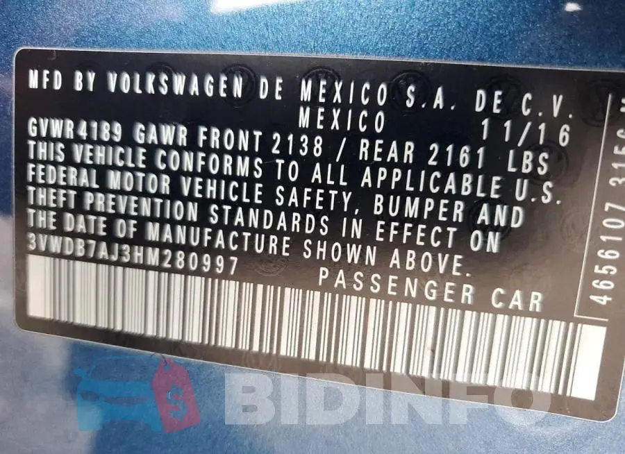 3VWDB7AJ3HM280997 Photo# 13