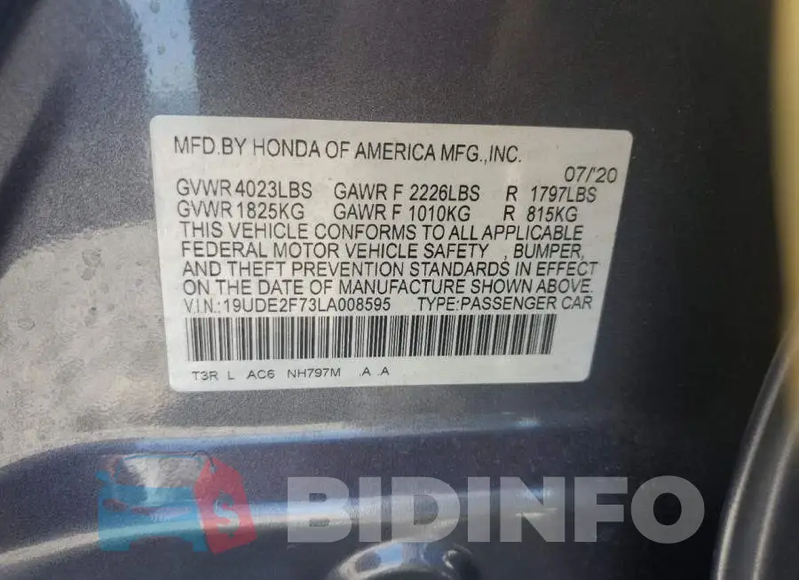 19UDE2F73LA008595 Photo# 12