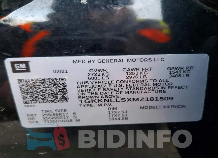 1GKKNLLSXMZ181509 Photo# 13