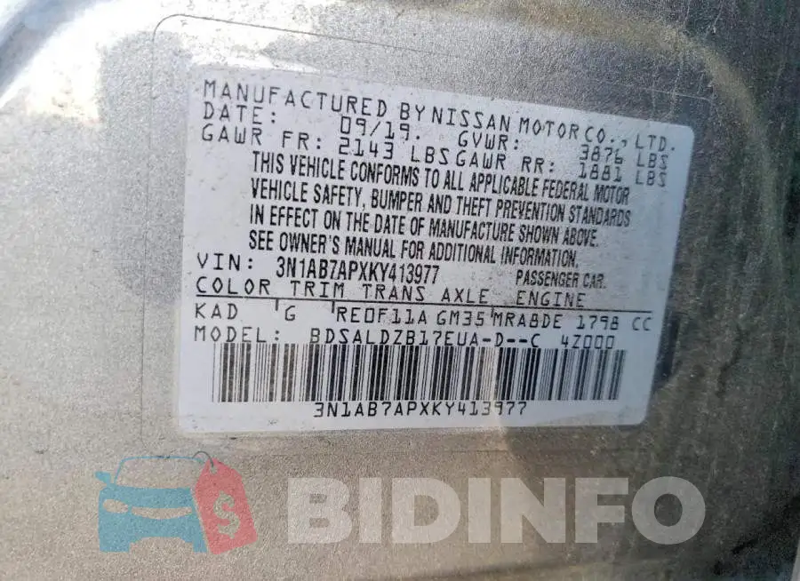3N1AB7APXKY413977 Photo# 12