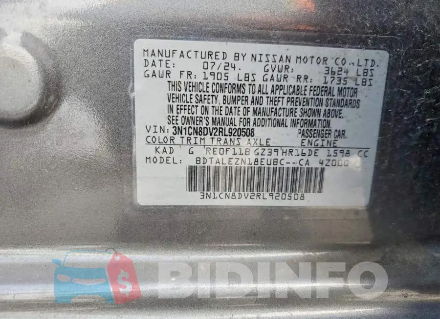 3N1CN8DV2RL920508 Photo# 12