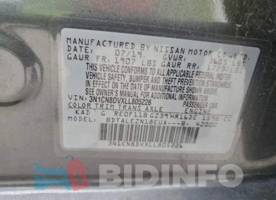 3N1CN8DVXLL805226 Photo# 13