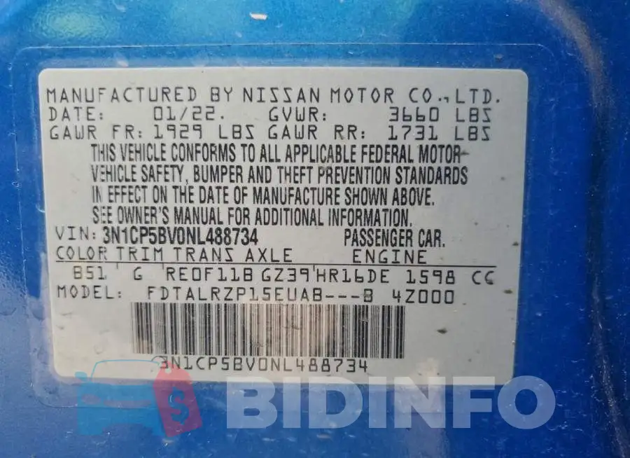 3N1CP5BV0NL488734 Photo# 13