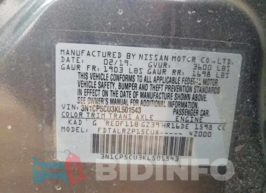 3N1CP5CU3KL501543 Photo# 13