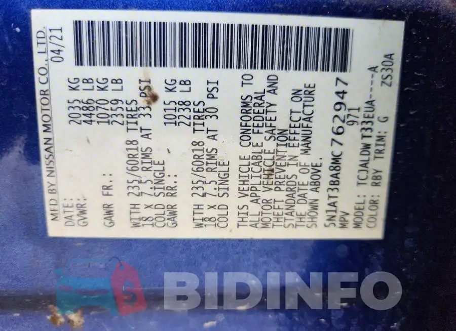 5N1AT3BA8MC762947 Photo# 12