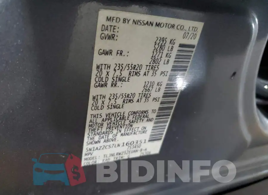 5N1AZ2CS7LN160351 Photo# 14