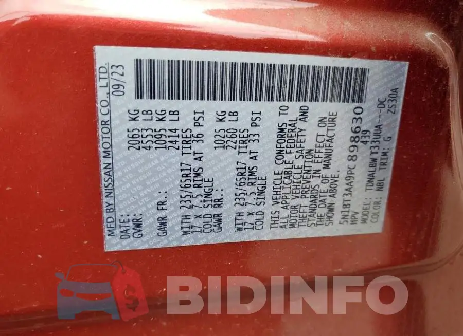 5N1BT3AA9PC898630 Photo# 14