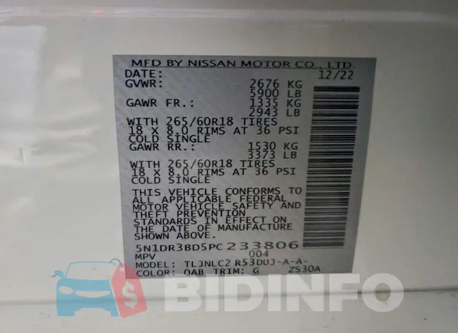 5N1DR3BD5PC233806 Photo# 13