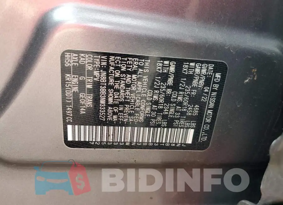 JN8BT3BB3NW333527 Photo# 12